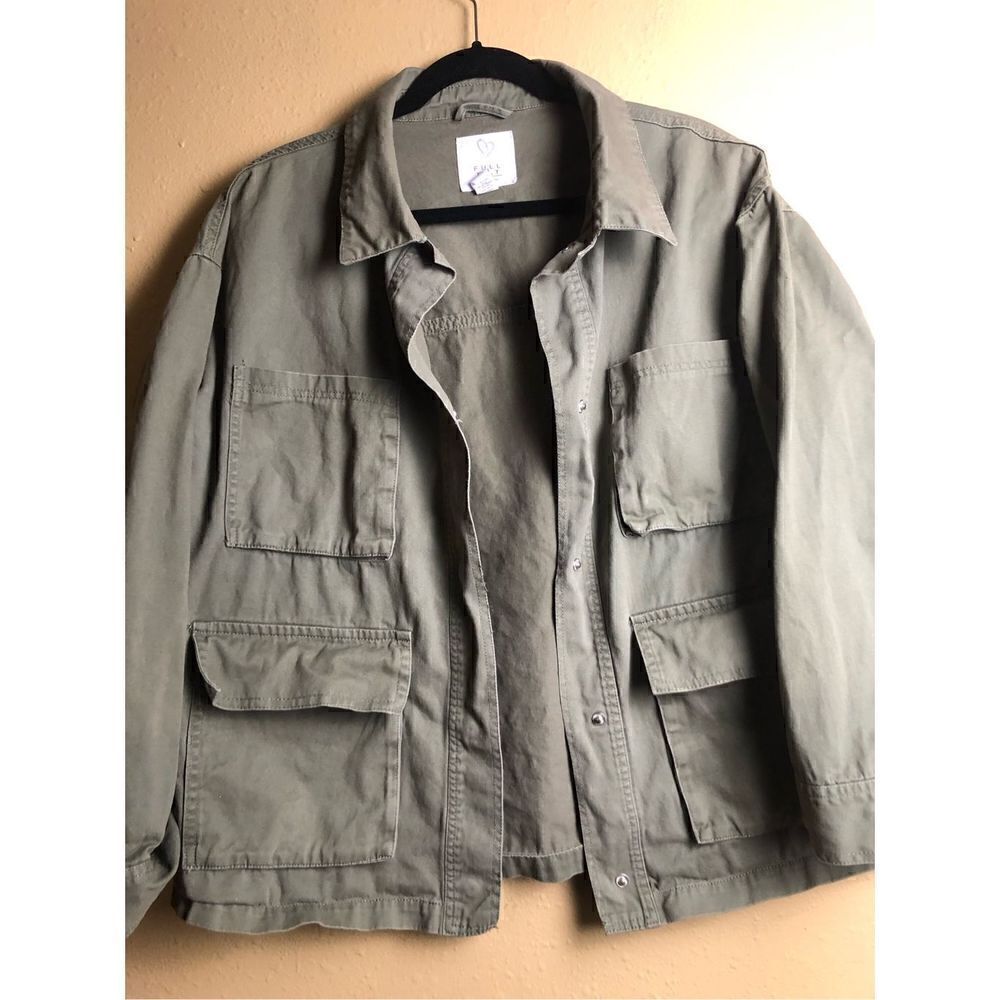 Full Tilt Jacket Snap Front Close Long Slv Snap Cuff 4 Pockets Olive Medium - Picture 3 of 12